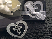 Heart Shaped Chrome Metal Bookmark With Cross